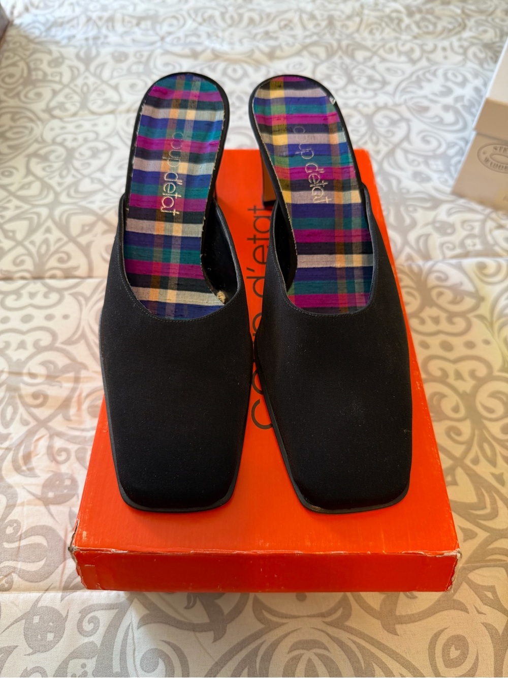 Black Slip-On Women’s Mules with Plaid Insole